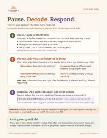 Preview of the free Pause. Decode. Respond. cheat sheet
